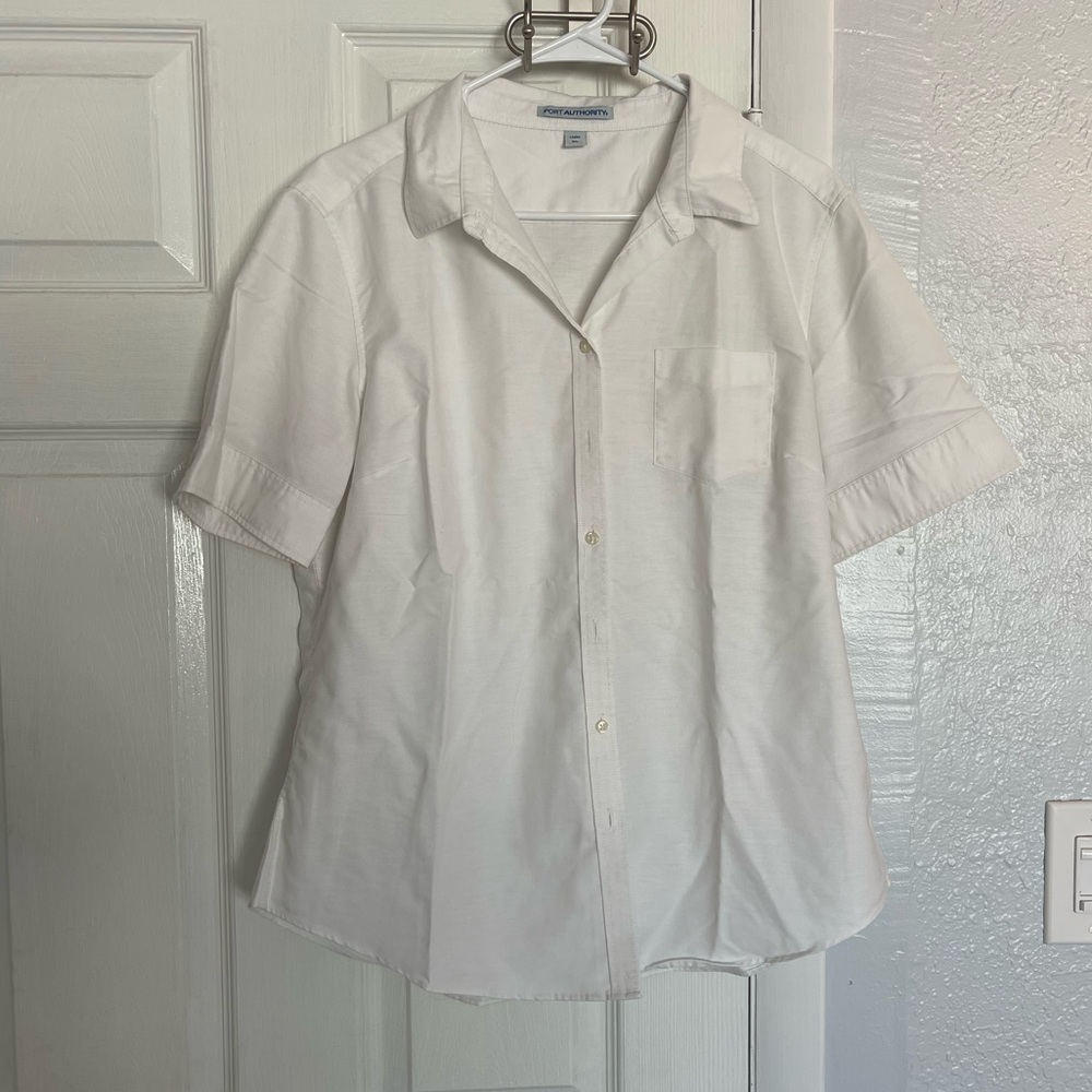 Port Authority button down - short sleeve - durable work shirt - XL - white